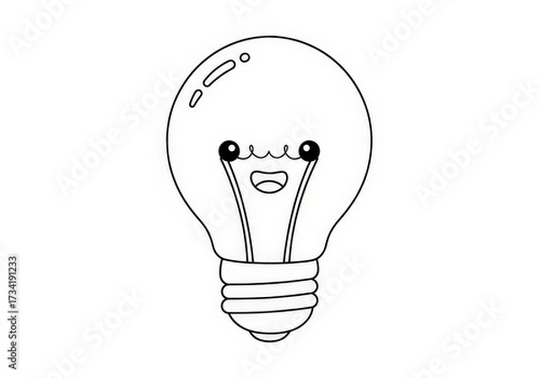 Fototapeta Cute and Whimsical Cartoon Light Bulb Character with a Happy Face and Simple Design
