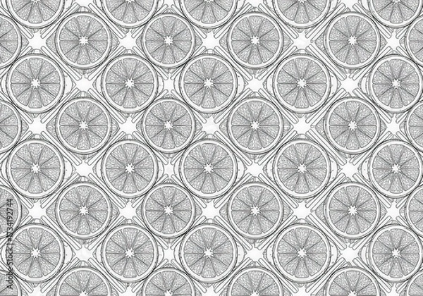 Fototapeta Intricate Black and White Pattern of Lemons and Citrus Fruits on a Repeating Background Design