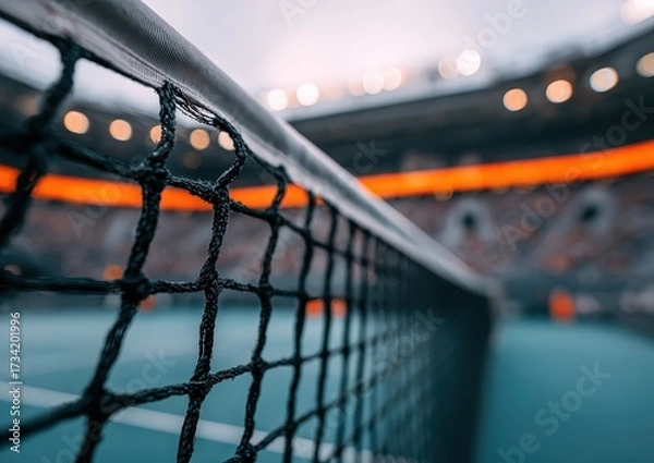 Fototapeta Close-up View of Tennis Net at a Major Tournament Venue During a Competitive Match Event