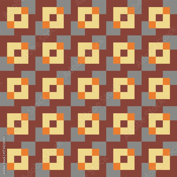 Fototapeta Retro pattern created from cream, orange, grey and brown squares