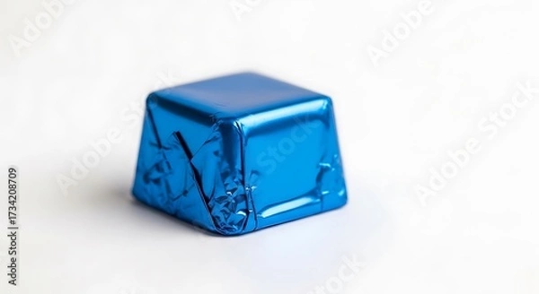 Fototapeta Blue Square Candy Wrapped in Foil.