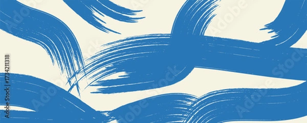 Fototapeta Grunge grainy blue brush stroke with spray texture. Hand drawn distress damaged vintage banner with zigzag bold line. Rough thick brush stroke texture. Spray paint effect vector background.