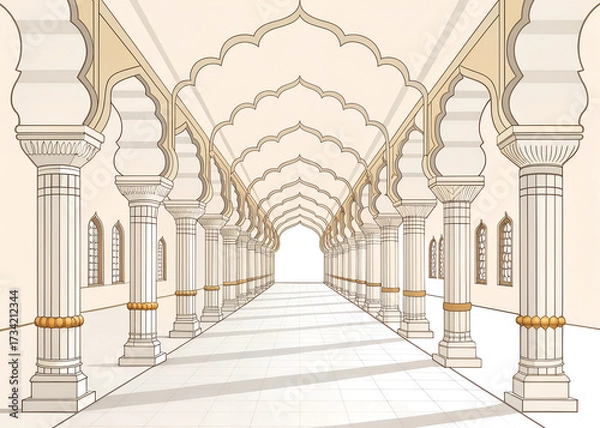 Fototapeta Clean vector minimalist art of Ramanathaswamy Temple corridors.