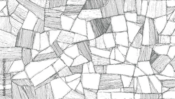 Fototapeta monochrome sketch of irregular stone shapes with varied hatching and line details forming a textured pattern.