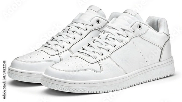 Fototapeta Isolated Pair of White Sneakers Side View - Clean Design for Versatile Fashion