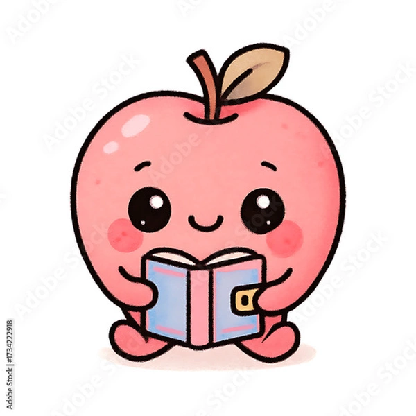 Obraz Cute Apple Reading a Book