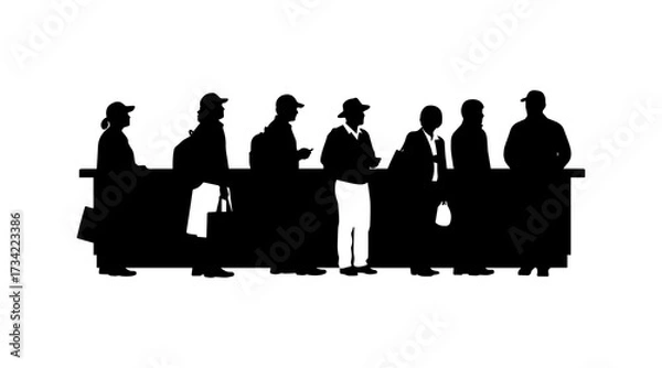 Fototapeta Silhouette of people standing in line at a counter. customer service concept.