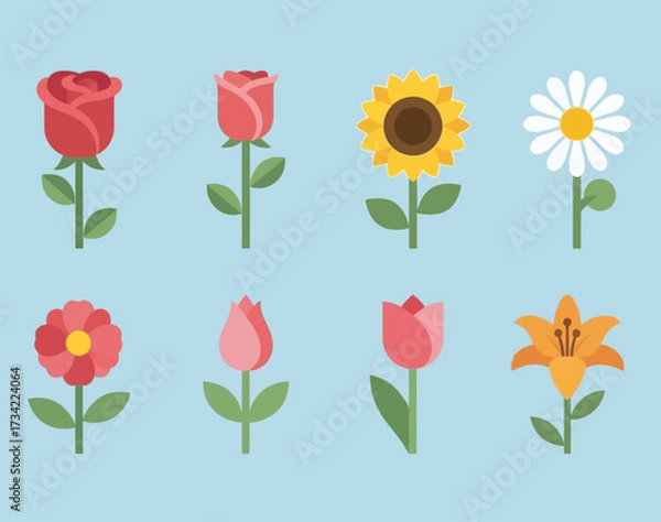 Obraz Flower vector design set pack blue sky background