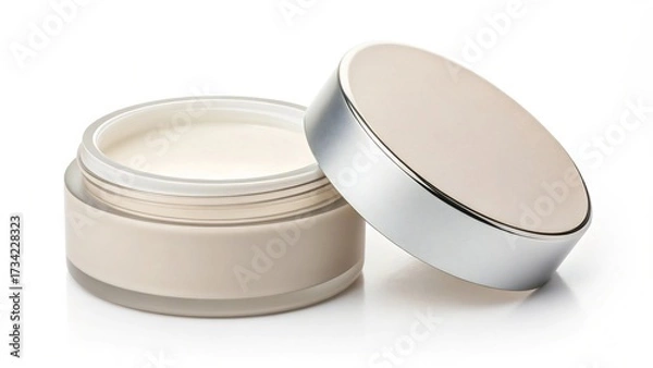Fototapeta An isolated round cosmetic jar with a matte finish and a silver lid, perfect for beauty and skincare products