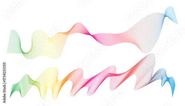 Fototapeta Colorful wave lines. sound wave rhythm. digital frequency track motion. abstract wavy stripes on a white background. rainbow wave line art