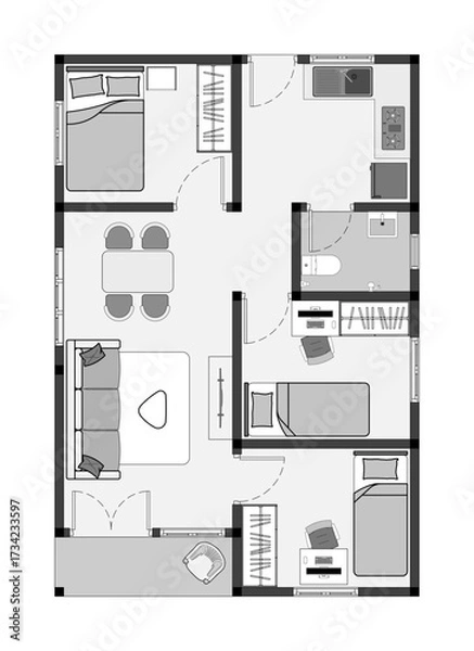 Fototapeta floor plan of a modern unfurnished house for your design. Suburban house vector blueprint. Architectural background. eps.