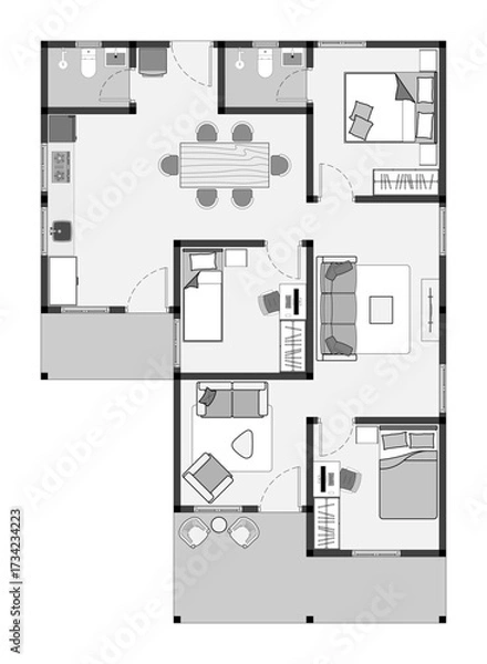 Fototapeta floor plan of a modern unfurnished house for your design. Suburban house vector blueprint. Architectural background. eps.