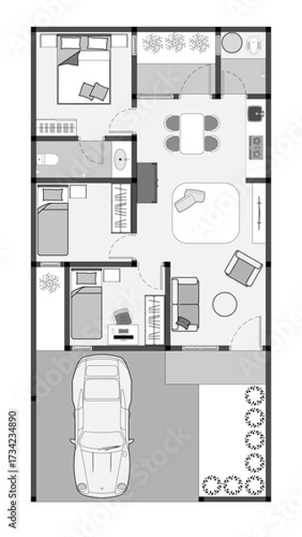 Fototapeta floor plan of a modern unfurnished house for your design. Suburban house vector blueprint. Architectural background. eps.