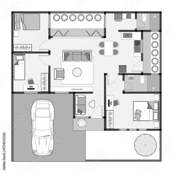 Fototapeta floor plan of a modern unfurnished house for your design. Suburban house vector blueprint. Architectural background. eps.