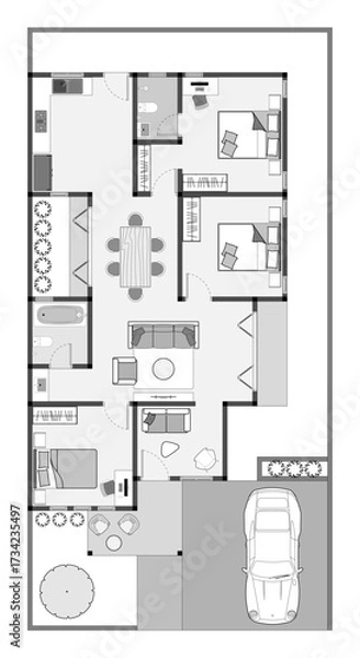 Fototapeta floor plan of a modern unfurnished house for your design. Suburban house vector blueprint. Architectural background. eps.