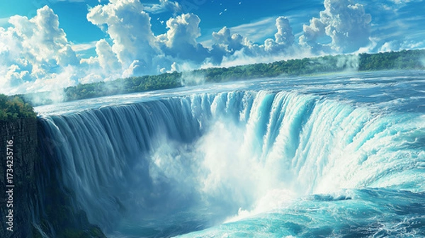 Fototapeta 陽光と水音が響く壮大な滝の楽園