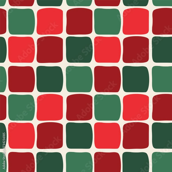 Fototapeta Square Christmas Geometric Plaid Pattern. Christmas Seamless Background for Wrapping Paper, Textile, Fabrics, Packaging