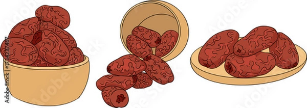 Fototapeta Detailed colored vector art of dates, showcasing dried dates. Ideal for food, culinary, or nature themed designs.