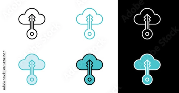 Fototapeta Cloud and Key Security concept icon for data protection and access in line and fill style