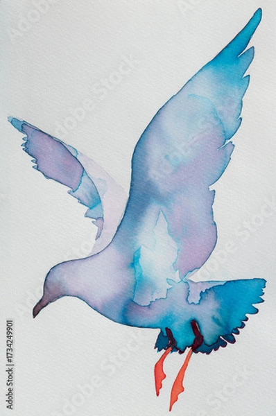 Fototapeta Two elegantly painted seagulls stand close to each other, showcasing gentle brush strokes and delicate colors. The artwork features soft pastels that blend beautifully against the light background.