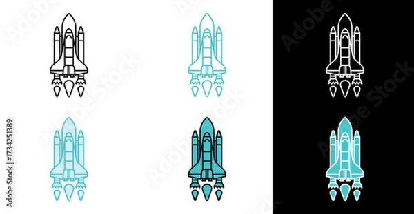 Fototapeta Launching space shuttle rocket icon for successful startup business development in line and fill style