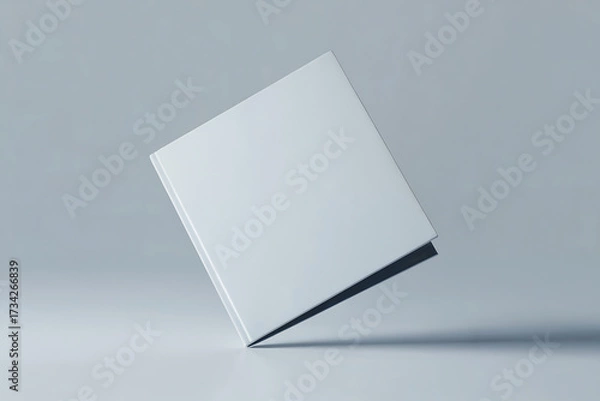 Fototapeta Blank white square book cover tilted on a light gray background image