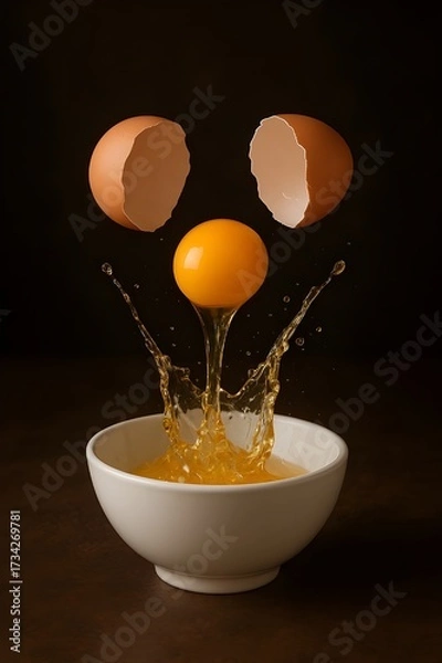 Fototapeta Broken Egg with Floating Yolk Droplets