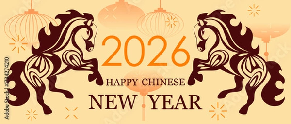 Fototapeta Chinese New Year. Year of the Horse. Background with horses. Vector illustration.	
