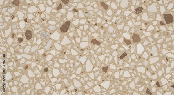 Fototapeta Close-up of Beige Terrazzo Floor with Random Stone Chips in Modern Interior Setting