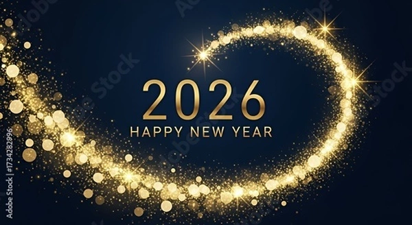 Fototapeta Elegant Golden Heart Shape Sparkle New Year Greeting Card for 2026