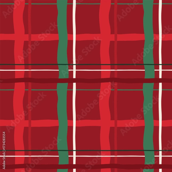 Fototapeta Christmas Plaid Pattern. Seamless Holiday Background in Red and Green Colors. Plaid, Checked Modern Pattern Design