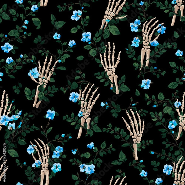 Fototapeta Skeleton hands and vines and flowers