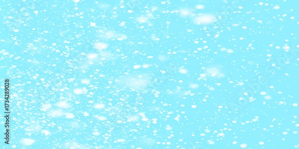 Fototapeta Shiny blurred background with snow fall on the winter morning, white light and snow blurred beautiful shiny lights particles are dancing around the blue background in unique style.