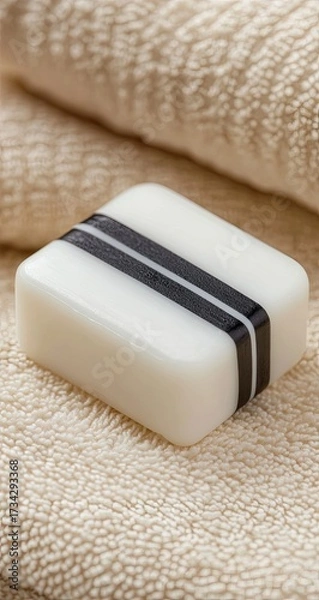 Fototapeta Striped soap on a folded towel