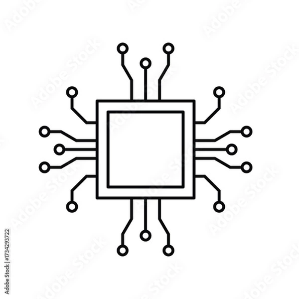 Fototapeta Quantum computing microchip icon technology symbol for advanced processing and innovation vector