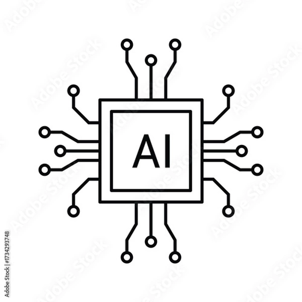 Fototapeta Central processing unit ai chip icon symbol representing artificial intelligence technology vector