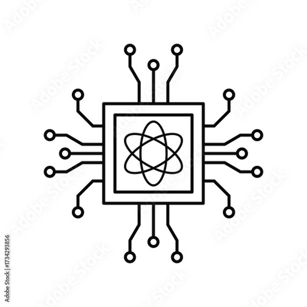 Fototapeta Quantum computing chip icon representing advanced technology and atomic structure vector
