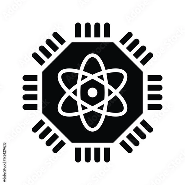 Fototapeta Quantum computing icon featuring atomic orbitals and circuitry for advanced technology representation vector