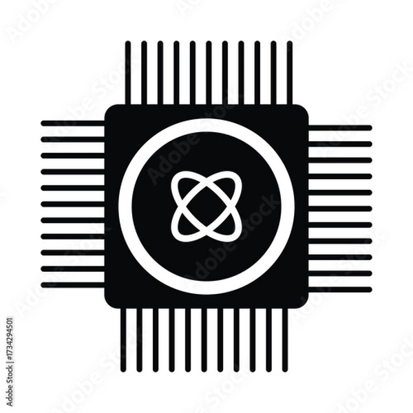 Fototapeta Quantum computing circuit board chip icon technology abstract symbol for advanced processing vector
