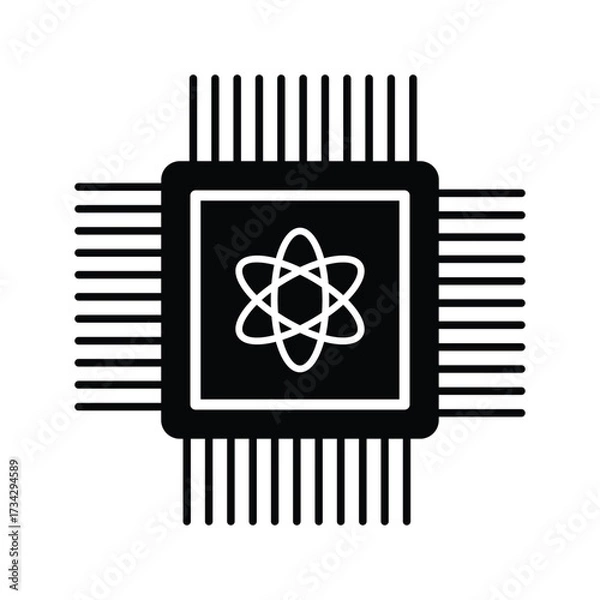Fototapeta Quantum computing icon featuring atom symbol within a microchip design concept vector