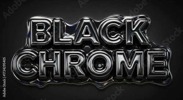 Fototapeta Black Chrome Font Liquid Metallic Glossy Text Effect.