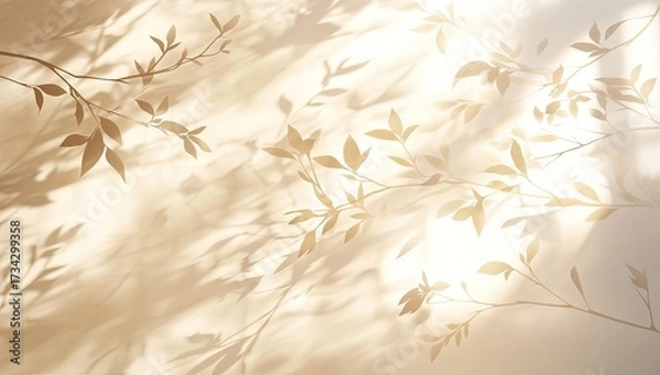 Fototapeta Leaf shadows dance on soft, sunlit wall