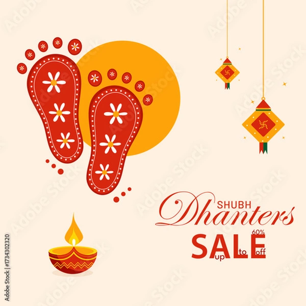 Fototapeta Happy Dhanteras Indian festival celebration Abstract minimal flat vector illustration.