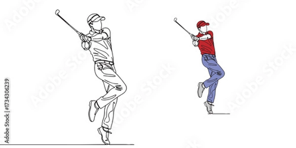 Fototapeta Minimalist line drawing of a golfer swinging a golf club. Perfect for sports, golf lifestyle, fitness, leisure, competition, and professional athlete concepts.