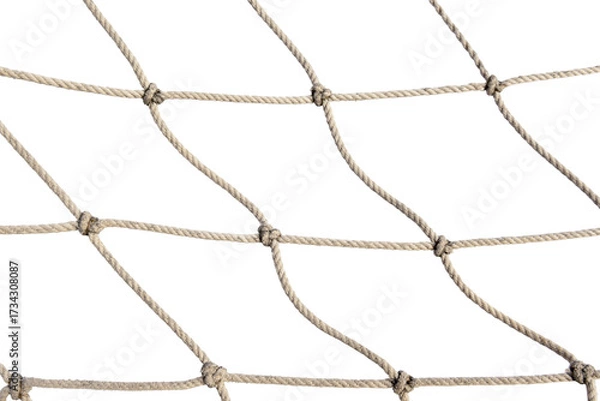Fototapeta Torn Football or tennis net. Rope mesh on a white background close-up