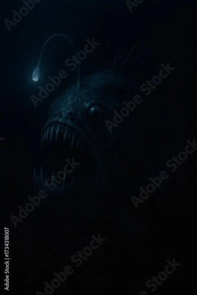 Fototapeta Deep Sea Anglerfish in the Abyss, Scary ocean depth