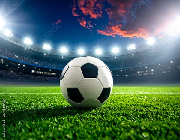 Fototapeta soccer ball in football field with highlight copy space