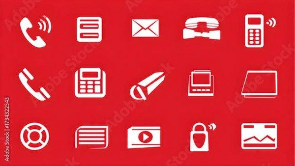 Fototapeta Contact and communications icons. A series of red and white icons for communications and contacting.	