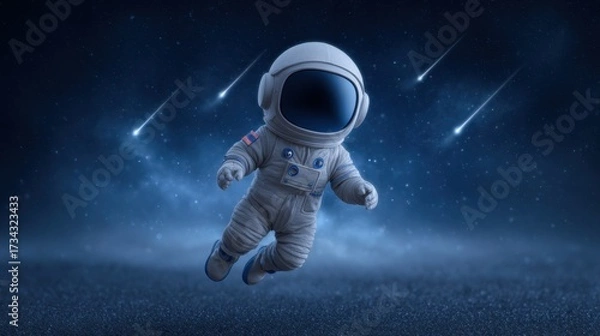 Fototapeta Astronaut Exploring the Cosmic Depths Surrounded by Comets and Starlit Sky in a Surreal Night Atmosphere