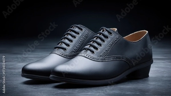 Fototapeta Elegant Black Leather Dress Shoes for Formal Occasions and Stylish Events with Detailed Stitching and Smooth Finish
